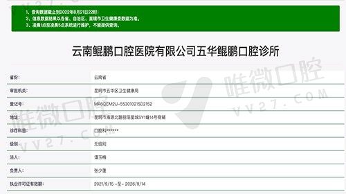 云南五华鲲鹏口腔诊所资质