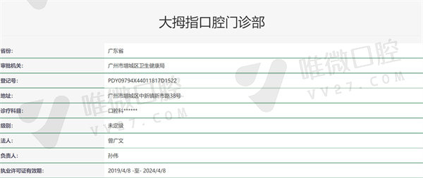 广州增城大拇指口腔门诊部资质证明