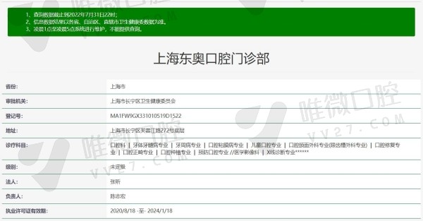 上海东奥口腔门诊部资质