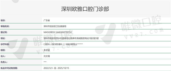 深圳欧雅口腔门诊部资质证明
