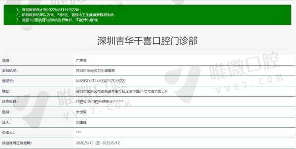 深圳吉华千喜口腔门诊部资质