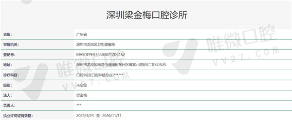 深圳梁金梅口腔诊所资质证明