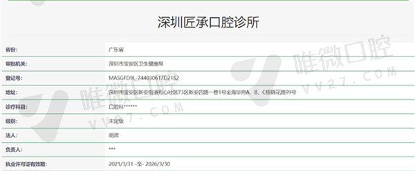 深圳匠承口腔诊所资质证明