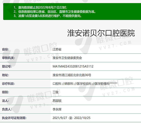 江苏淮安诺贝尔口腔医院资质