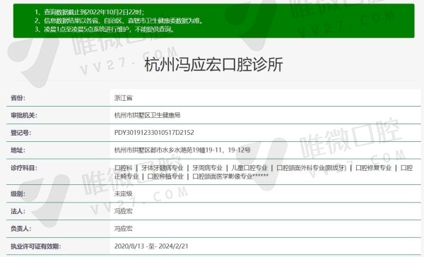 杭州冯应宏口腔诊所资质