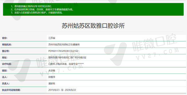苏州姑苏区致雅口腔诊所资质
