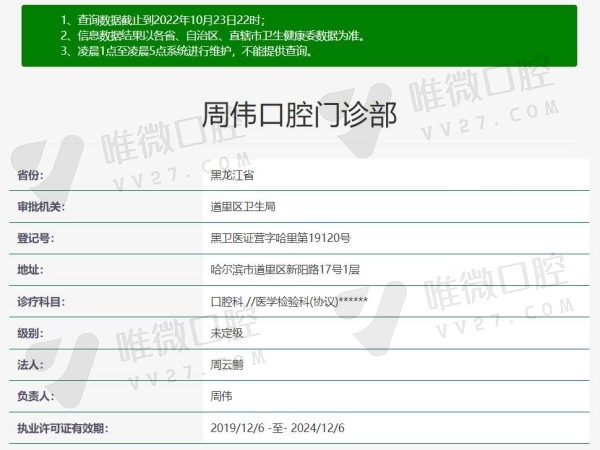 哈尔滨道里区周伟口腔门诊资质