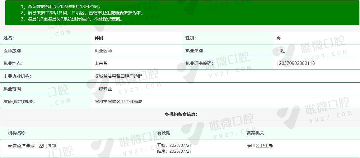 孙刚医生资质信息